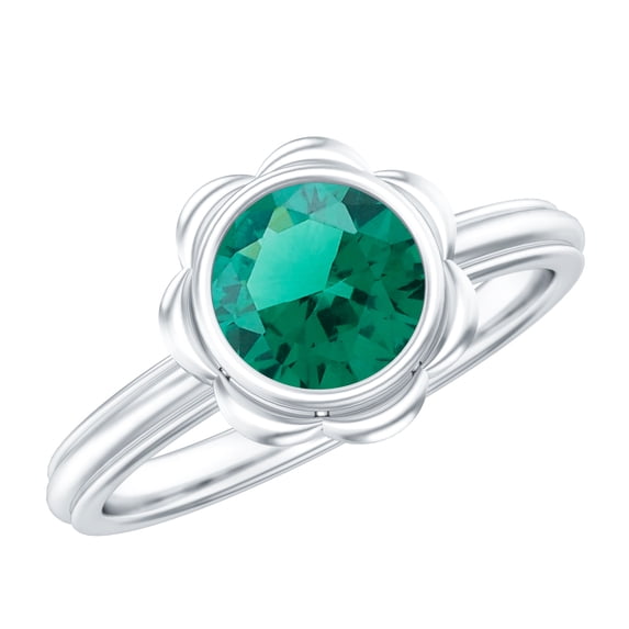 Rosec Jewels Lab Grown Emerald Flower Engagement Ring (1.7 Carat, AAAA Grade) - Bezel Set Emerald Ring - with Jewelry Box, 10K White Gold, US 3.00