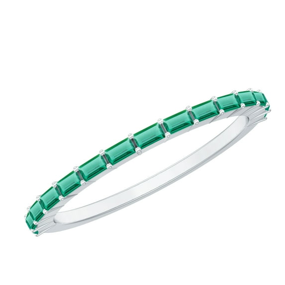 Rosec Jewels Lab Grown Emerald Half Eternity Stackable Ring for Women - AAAA Quality, 10K White Gold, US 8.50