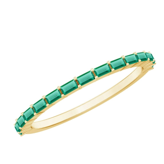 Rosec Jewels Lab Grown Emerald Half Eternity Stackable Ring for Women - AAAA Quality, 18K Yellow Gold, US 10.50