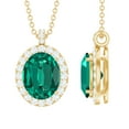 thumbnail image 1 of Rosec Jewels Lab Grown Emerald Pendant Necklace with Diamond Halo for Women - AAAA Grade, 10K Yellow Gold, 1 of 7