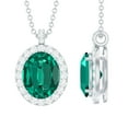 thumbnail image 1 of Rosec Jewels Lab Grown Emerald Pendant Necklace with Diamond Halo for Women - AAAA Grade, 18K White Gold, 1 of 7