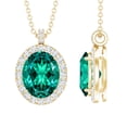 thumbnail image 1 of Rosec Jewels Lab Grown Emerald Pendant Necklace with Diamond Halo for Women - AAAA Grade, 18K Yellow Gold, 1 of 6
