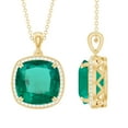thumbnail image 1 of Rosec Jewels Lab Grown Emerald Pendant Necklace with Moissanite Halo - 12 mm - AAAA Grade, 18K Yellow Gold, 1 of 7