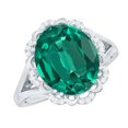 thumbnail image 1 of Rosec Jewels Lab Grown Emerald Ring with Diamond - 10X12 mm - AAAA Grade, 925 Sterling Silver, US 5.50, 1 of 9