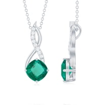 Rosec Jewels Lab Grown Emerald Solitaire Pendant with Moissanite, Simple Infinity Pendant, 925 Sterling Silver