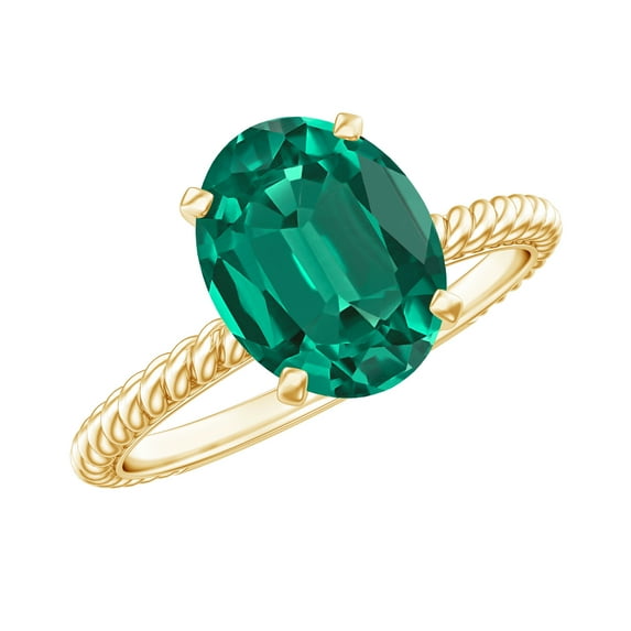 Rosec Jewels Lab Grown Emerald Solitaire Ring with Diamond for Women - 8X10 mm - AAAA Grade, 14K Yellow Gold, US 7.00