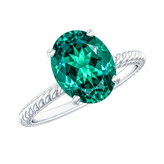 Rosec Jewels 3 Ct Lab Grown Emerald Engagement Ring with Diamond - AAAA Grade - Oval Emerald Ring for Women, 925 Sterling Silver, US 4.00