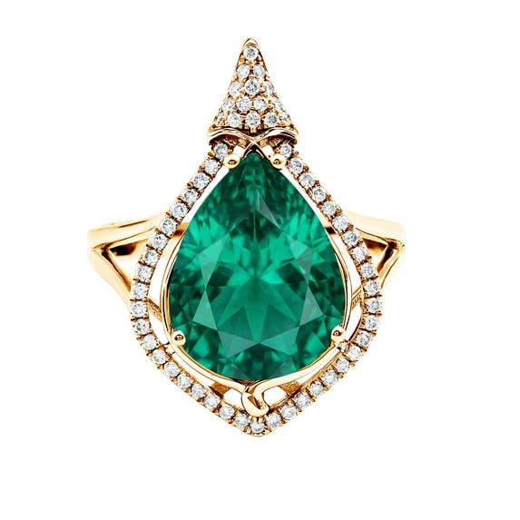 Rosec Jewels Lab Grown Emerald Vintage Engagement Ring with Diamond (2.5 Carat, AAAA Quality Certified) - Statement Ring, 14K Yellow Gold, US 11.00
