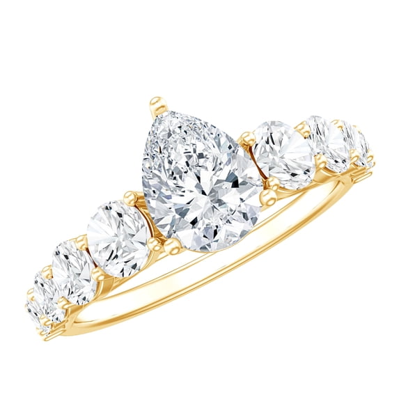 Rosec Jewels Lab Grown Engagement Ring with Side Stones - 1 Carat Teardrop Ring (6X8 mm, EF-VS Grade), 18K Yellow Gold, US 6.50