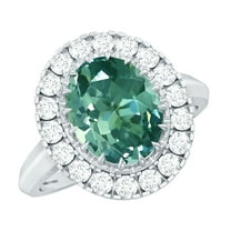 Rosec Jewels Lab Grown Green Sapphire Halo Ring with Moissanite, Vintage Inspired Ring, 925 Sterling Silver, US 4.00
