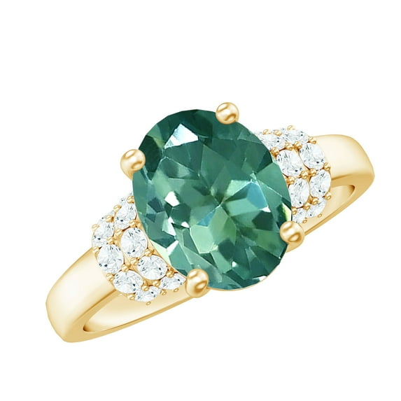 Rosec Jewels Lab Grown Green Sapphire Ring with Moissanite for Women (8X10 mm, AAAA Quality), 10K Yellow Gold, US 6.00