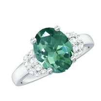 Rosec Jewels Lab Grown Green Sapphire Ring with Moissanite for Women (8X10 mm, AAAA Quality), 925 Sterling Silver, US 4.00