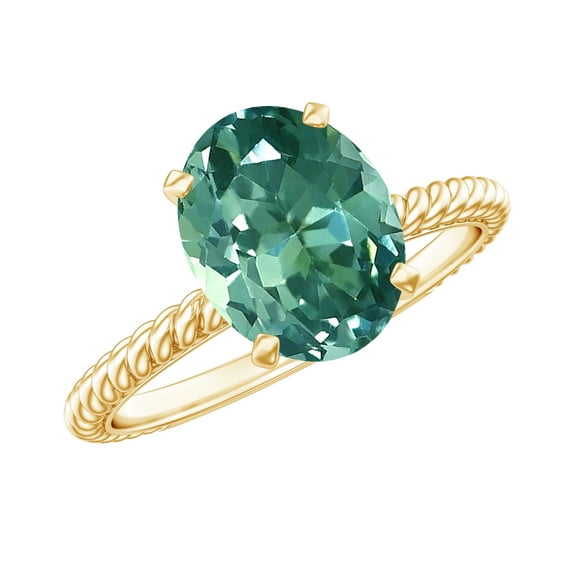 Rosec Jewels Lab Grown Green Sapphire Solitaire Ring with Surprise Diamond for Women - 8X10 mm, 14K Yellow Gold, US 13.00