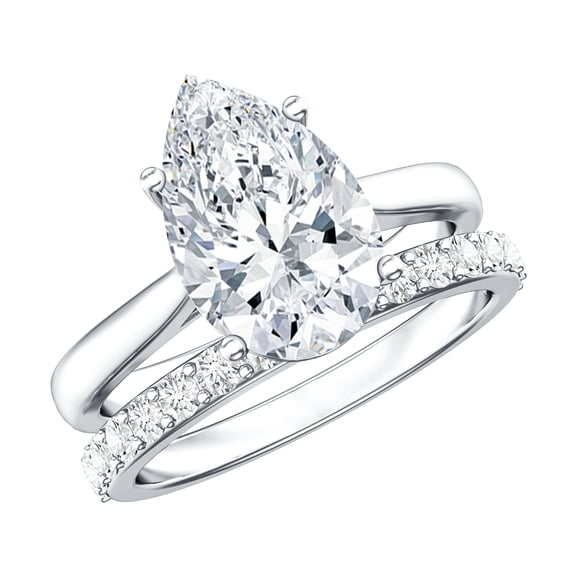 Rosec Jewels Lab Grown IGI Certified 3 Carat Pear Shape Diamond Ring with Band - E-VS1 Grade, 925 Sterling Silver, US 4.00