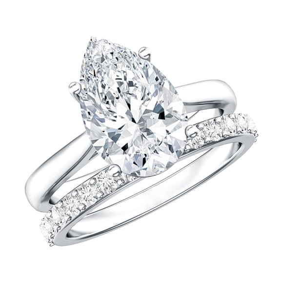 Rosec Jewels Lab Grown IGI Certified 3 Carat Pear Shape Diamond Ring with Band - E-VS1 Grade, 925 Sterling Silver, US 4.00