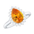 thumbnail image 1 of Rosec Jewels Lab Grown Orange Sapphire Ring with Diamond Halo - 7X10 mm - AAAA Grade, 10K White Gold, US 10.00, 1 of 8