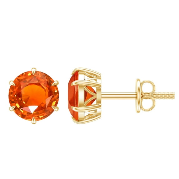 Rosec Jewels Lab Grown Orange Sapphire Solitaire Stud Earrings with Screw Back - 10 mm, 14K Yellow Gold