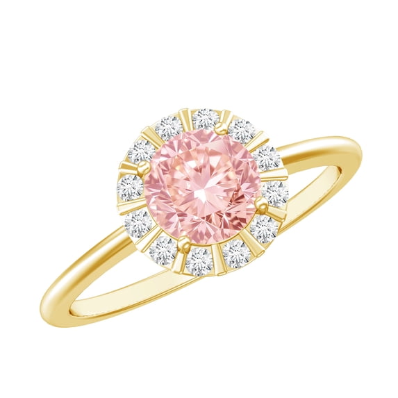 Rosec Jewels IGI Certified Lab Grown Pink Diamond Designer Engagement Ring 1 Ct - Fancy Pink Color and E-VS1 Clarity - Pink and White Diamond Ring, 14K Yellow Gold, US 10.50