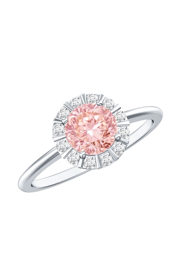 Lab Grown Pink Diamond Designer Engagement Ring - 1 Ct - Fancy Pink Color VVS Clarity - Pink and White Diamond Ring, 925 Sterling Silver, US 4.00