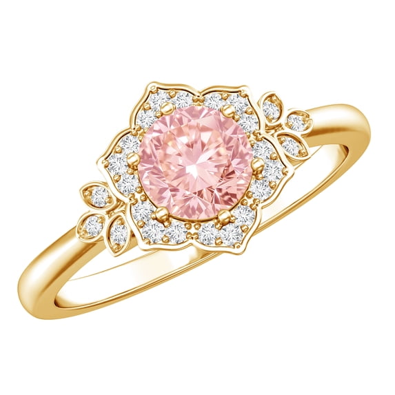 Rosec Jewels Lab Grown Pink Diamond Designer Engagement Ring (1 Ct, Fancy Pink Color VVS Clarity) - Womens Pink White Diamond Ring, 18K Yellow Gold, US 6.50