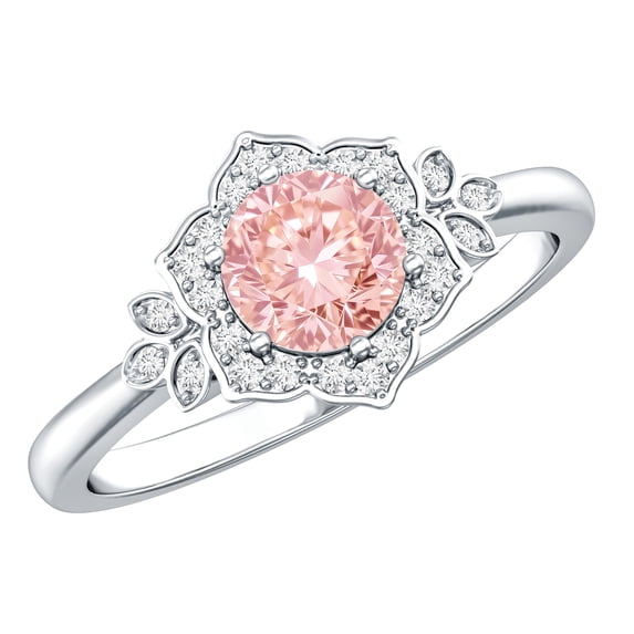 Rosec Jewels Lab Grown Pink Diamond Designer Engagement Ring (1 Ct, Fancy Pink Color VVS Clarity) - Womens Pink White Diamond Ring, 925 Sterling Silver, US 4.00