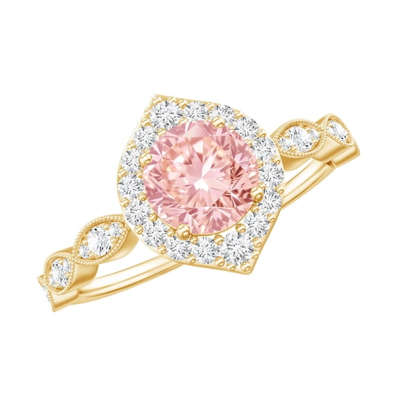 Rosec Jewels Lab Grown Pink Diamond Engagement Ring - 1 Carat - Fancy Pink Color VVS Clarity - Vintage Pink Diamond Ring, 10K Yellow Gold, US 10.00
