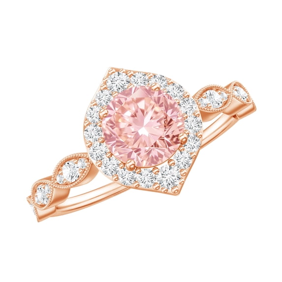 Rosec Jewels Lab Grown Pink Diamond Engagement Ring - 1 Carat - Fancy Pink Color VVS Clarity - Vintage Pink Diamond Ring, 18K Rose Gold, US 10.50