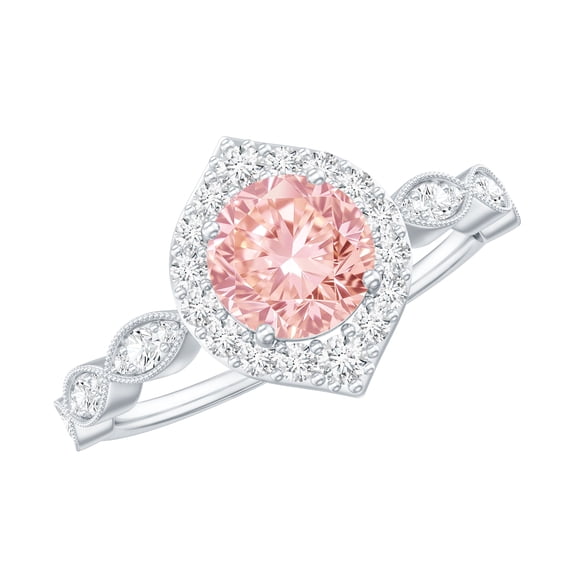 Rosec Jewels Lab Grown Pink Diamond Engagement Ring - 1 Carat - Fancy Pink Color VVS Clarity - Vintage Pink Diamond Ring, 925 Sterling Silver, US 4.00