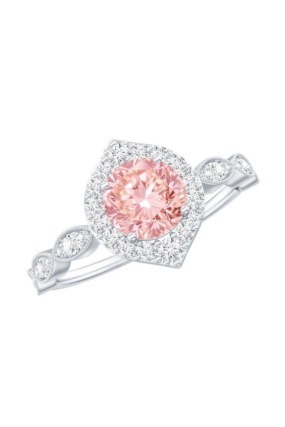 Lab Grown Pink Diamond Engagement Ring - 1 Carat - Fancy Pink Color VVS Clarity - Vintage Pink Diamond Ring, 925 Sterling Silver, US 4.00