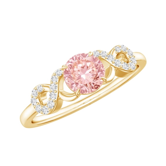 Rosec Jewels IGI Certified Lab Grown Pink Diamond Engagement Ring 1 Carat - Fancy Pink Color and VS1 Clarity - Womens Pink White Diamond Ring, 18K Yellow Gold, US 10.50