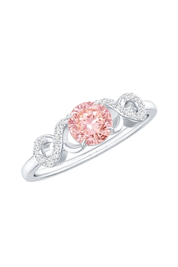 Lab Grown Pink Diamond Engagement Ring 1 Carat - Fancy Pink Color VVS Clarity - Womens Pink White Diamond Ring, 925 Sterling Silver, US 4.00