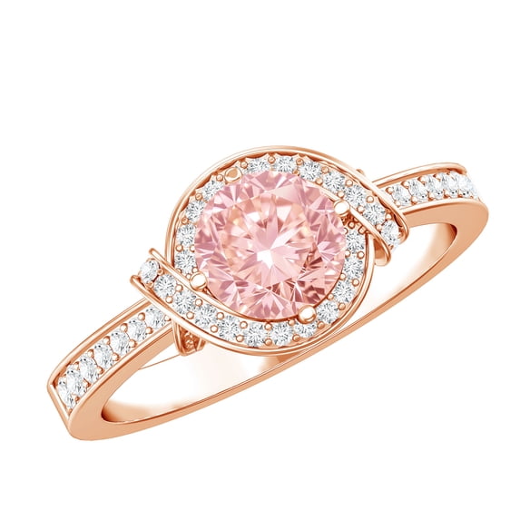 Rosec Jewels Lab Grown Pink Diamond Engagement Ring - Pink White Diamond Ring (1 Carat, Fancy Pink Color VVS Clarity), 14K Rose Gold, US 12.00
