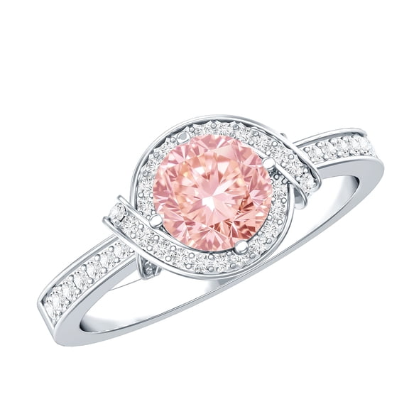 Rosec Jewels Lab Grown Pink Diamond Engagement Ring - Pink White Diamond Ring (1 Carat, Fancy Pink Color VVS Clarity), 925 Sterling Silver, US 4.00