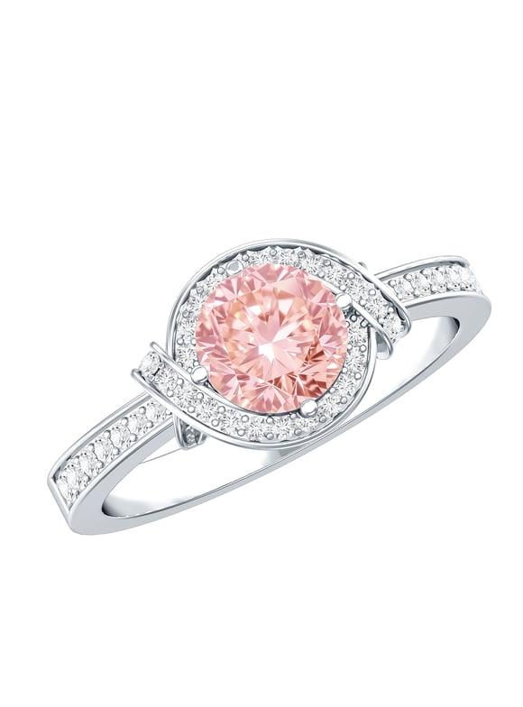 Lab Grown Pink Diamond Engagement Ring - Pink White Diamond Ring (1 Carat, Fancy Pink Color VVS Clarity), 925 Sterling Silver, US 4.00