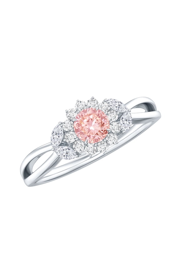 IGI Certified Lab Grown Pink Diamond Flower Engagement Ring 1 Carat - Fancy Pink Color and E-VS1 Clarity - Pink White Diamond Ring, 925 Sterling Silver, US 4.00