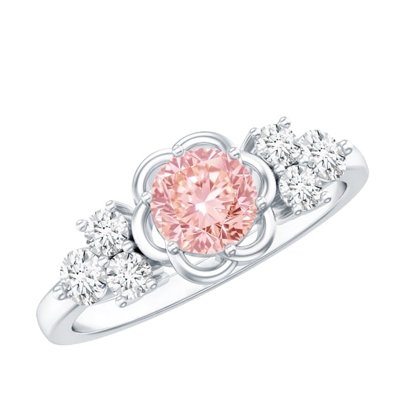 Rosec Jewels IGI Certified Lab Grown Pink Diamond Flower Engagement Ring (Fancy Pink Color and VS1 Clarity, 1 Carat) - Pink White Diamond Ring, 14K White Gold, US 10.50