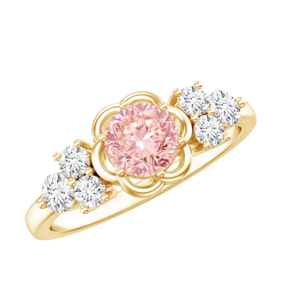 Rosec Jewels IGI Certified Lab Grown Pink Diamond Flower Engagement Ring (Fancy Pink Color and VS1 Clarity, 1 Carat) - Pink White Diamond Ring, 18K Yellow Gold, US 5.50