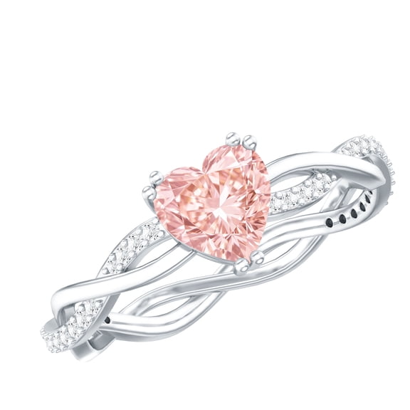 Rosec Jewels Lab Grown Pink Diamond Heart Engagement Ring 1 Carat - Fancy Pink - VVS Grade - Pink White Diamond Ring - Ready to Gift, 925 Sterling Silver, US 4.00