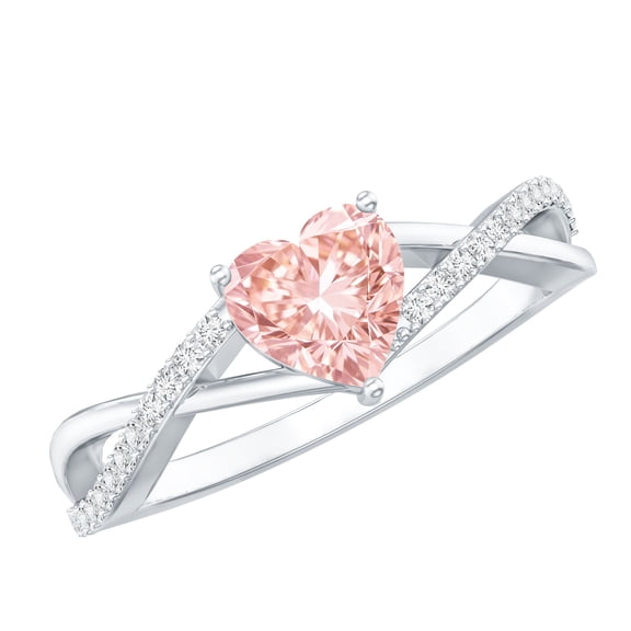 Rosec Jewels Lab Grown Pink Diamond Heart Promise Ring - Fancy Pink Color - VVS Grade - 1 Ct Pink White Diamond Ring - Gift for Women, 925 Sterling Silver, US 4.00