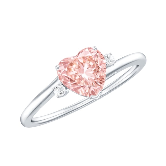 Rosec Jewels Lab Grown Pink Diamond Heart Promise Ring - Fancy Pink - VVS Quality - 1 Carat - Pink White Diamond Ring - Gift for Women, 925 Sterling Silver, US 4.00