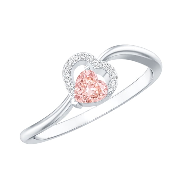 Rosec Jewels Lab Grown Pink Diamond Heart Ring (1 Ct, VVS Quality) - Pink White Diamond Ring - Gift for Special Occasions, 925 Sterling Silver, US 4.00
