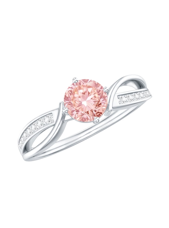 Lab Grown Pink Diamond Infinity Engagement Ring (1 Ct, Fancy Pink Color VVS Clarity) - Pink White Diamond Ring, 925 Sterling Silver, US 4.00