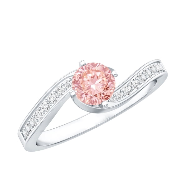 Rosec Jewels Lab Grown Pink Diamond Solitaire Engagement Ring (1 Ct, Fancy Pink Color VVS Clarity) - Womens Pink White Diamond Ring, 925 Sterling Silver, US 4.00