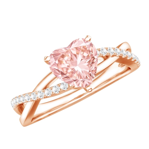 Rosec Jewels IGI Certified Lab Grown Pink Diamond Solitaire Heart Engagement Ring 1 Ct - VS1 Grade - Pink White Diamond Ring - with Jewelry Box, 18K Rose Gold, US 9.50