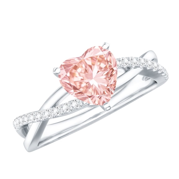 Rosec Jewels Lab Grown Pink Diamond Solitaire Heart Engagement Ring 1 Ct - VVS Grade - Pink White Diamond Ring - with Jewelry Box, 925 Sterling Silver, US 4.00