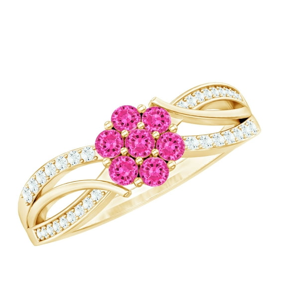 Rosec Jewels Lab Grown Pink Sapphire Infinity Ring with Diamond, Floral Inspired Ring - AAAA Grade, 10K Yellow Gold, US 10.50