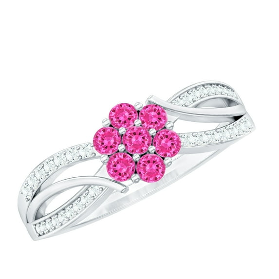 Rosec Jewels Lab Grown Pink Sapphire Infinity Ring with Diamond, Floral Inspired Ring - AAAA Grade, 14K White Gold, US 4.00