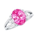thumbnail image 1 of Rosec Jewels Lab Grown Pink Sapphire Oval Engagement Ring - 4 Carat - AAAA Grade - Sapphire Diamond Ring with Split Shank, 925 Sterling Silver, US 4.00, 1 of 8