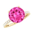 thumbnail image 1 of Rosec Jewels Lab Grown Pink Sapphire Solitaire Ring with Diamond Side Stones - 2 Carat - AAAA Quality, 18K Yellow Gold, US 7.00, 1 of 7