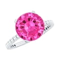 thumbnail image 1 of Rosec Jewels Lab Grown Pink Sapphire Solitaire Ring with Diamond Side Stones - 10 mm, 925 Sterling Silver, US 9.50, 1 of 7